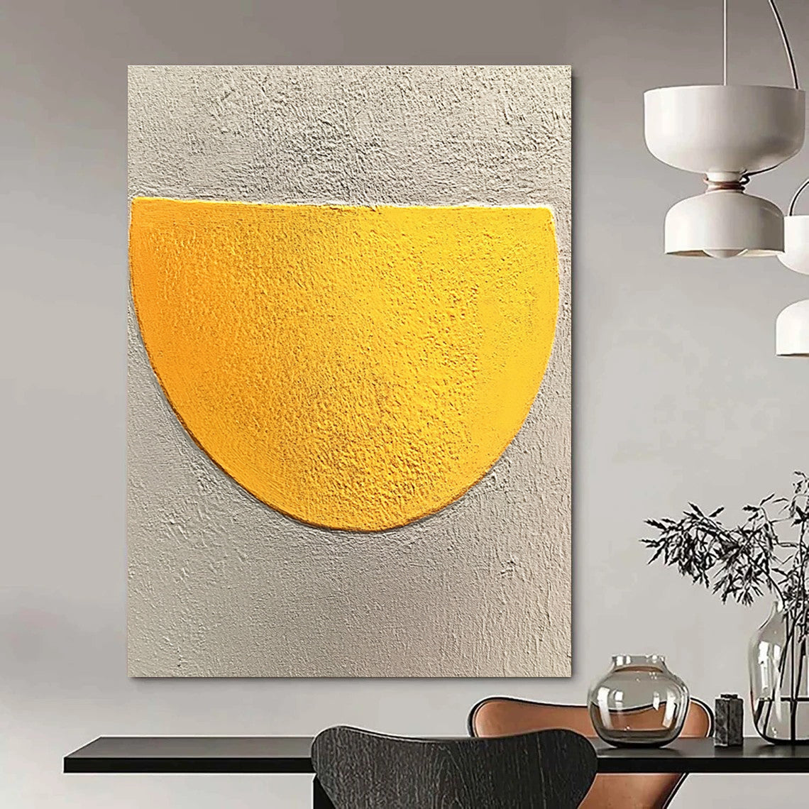 Yellow Semi - circle Bold Abstract Painting for Vibrant Interiors GAB1504