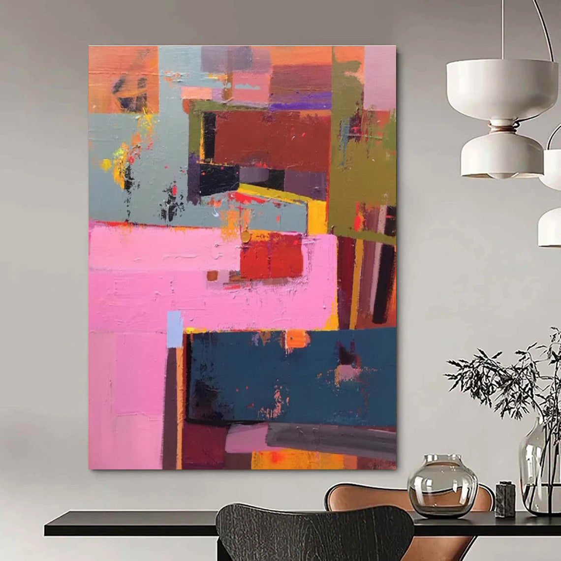 Colorful Patchwork Abstract Painting for Creative Coworking Spaces HENG032