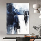 Dramatic Blue and Black Drip Abstract Painting for Bold Decor GAB0684