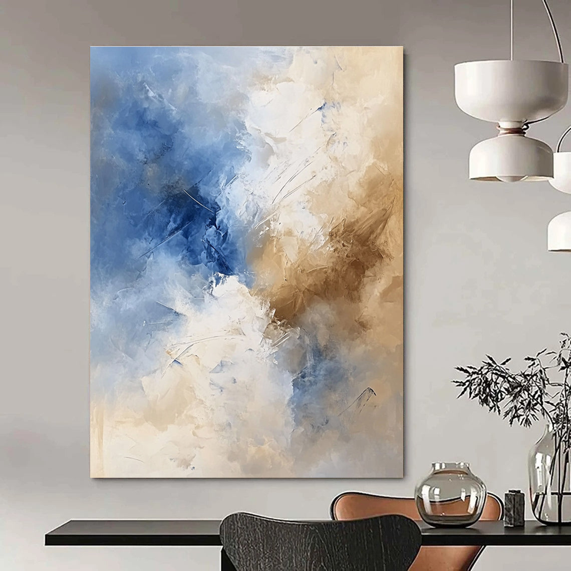 Blue and Beige Soft - Toned Abstract Painting for Serene Bedrooms GAB0880