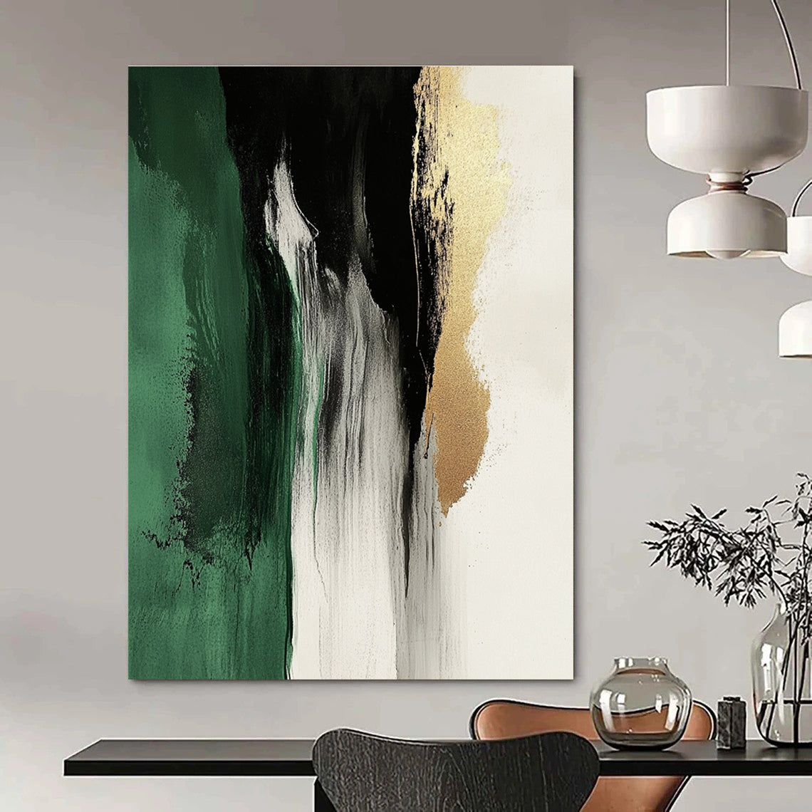 Green and Gold Flow Abstract Painting for Nature - Inspired Offices GAB0851