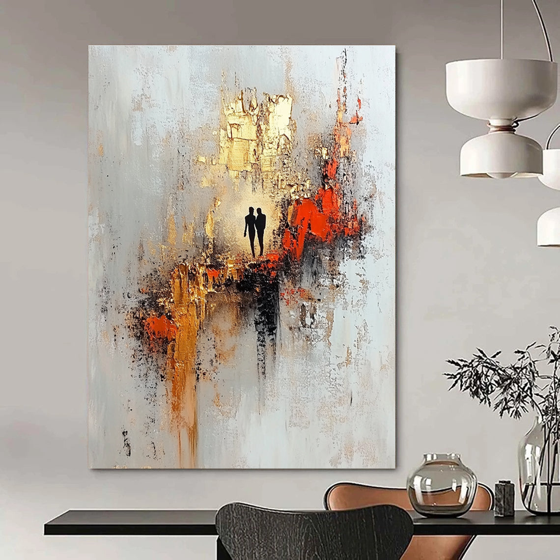 Romantic Silhouette Couple Abstract Painting for Intimate Spaces GAB0682