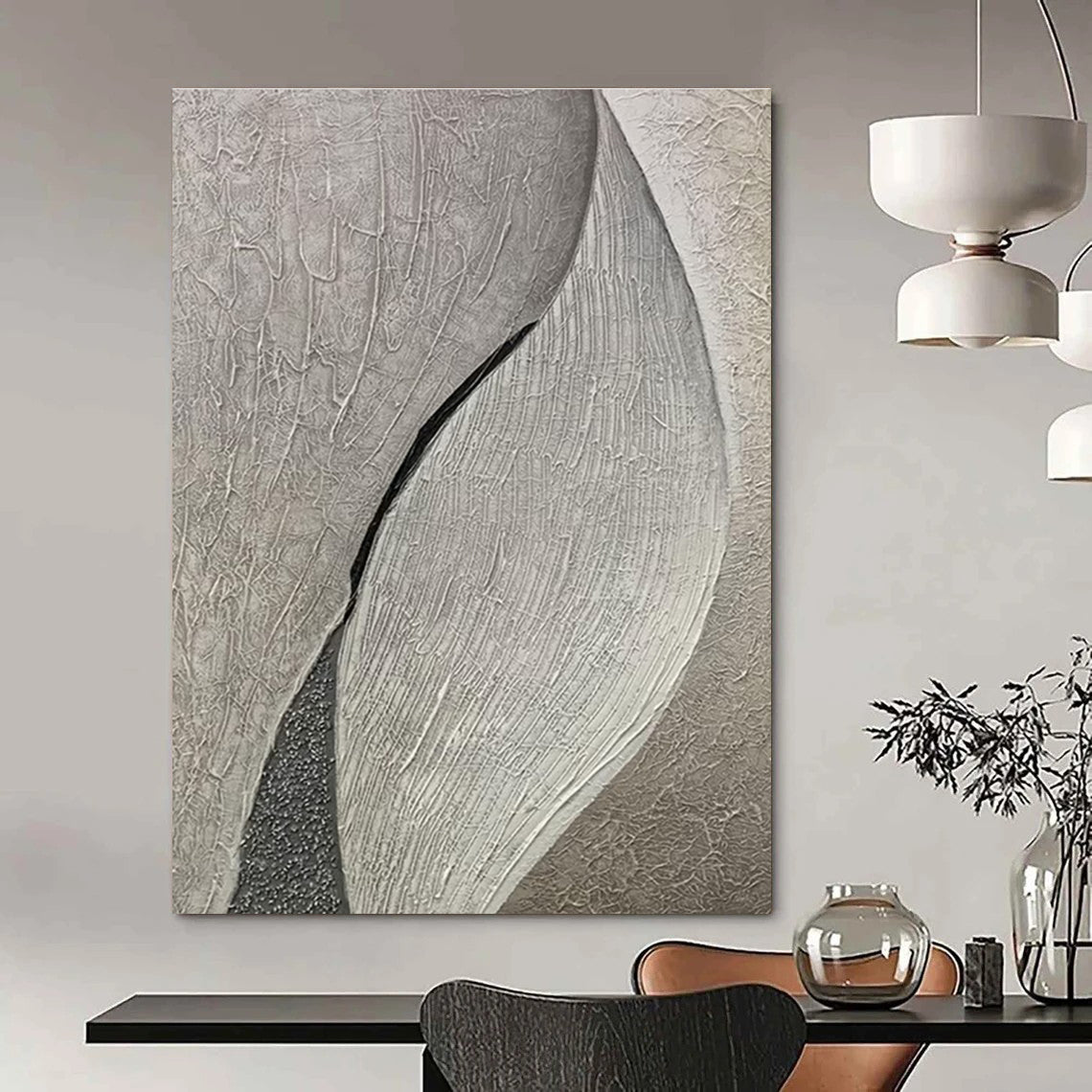 Textured Gray Leaf - Like Abstract Painting for Nature - Inspired Spas HENG517