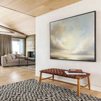 Light - Hued Sky and Sea: Tranquil Coastal Atmosphere Captured Abstract Painting ABS151