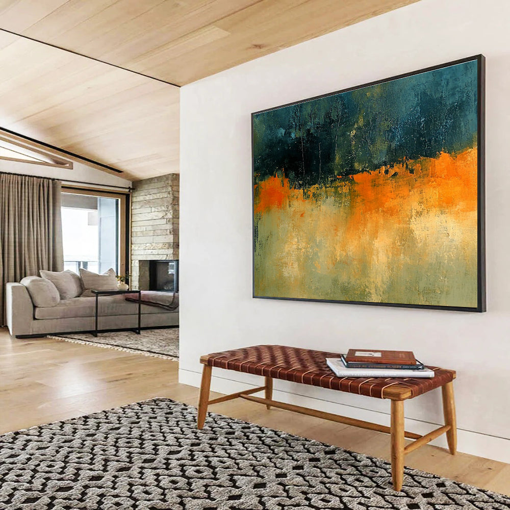 Dark and Orange Layered Textures Abstract Painting ABS341
