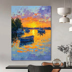 Sunset Boats on the Lake Impressionistic Abstract Painting for Relaxing Spaces GAB1434
