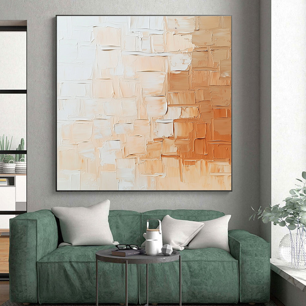 Beige - Textured Abstract Painting with Patchwork Design WINK864