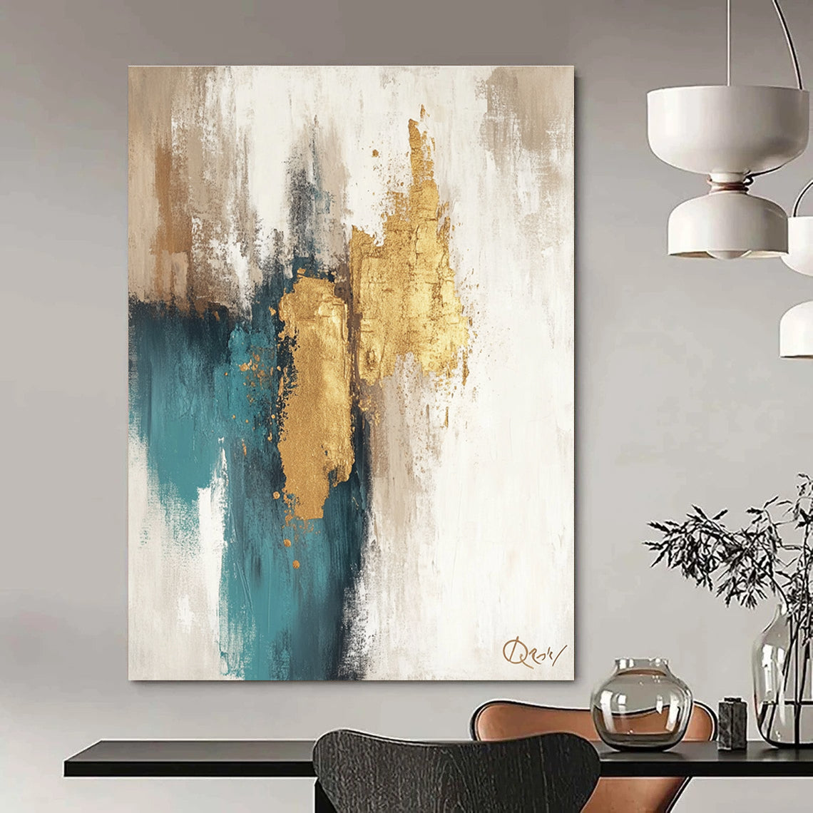 Neutral and Gold Abstract Painting for Minimalist - Luxury Homes GAB0896