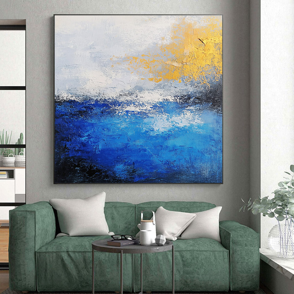Blue and Gold Abstract Painting with Ocean - Inspired Grace WINK310