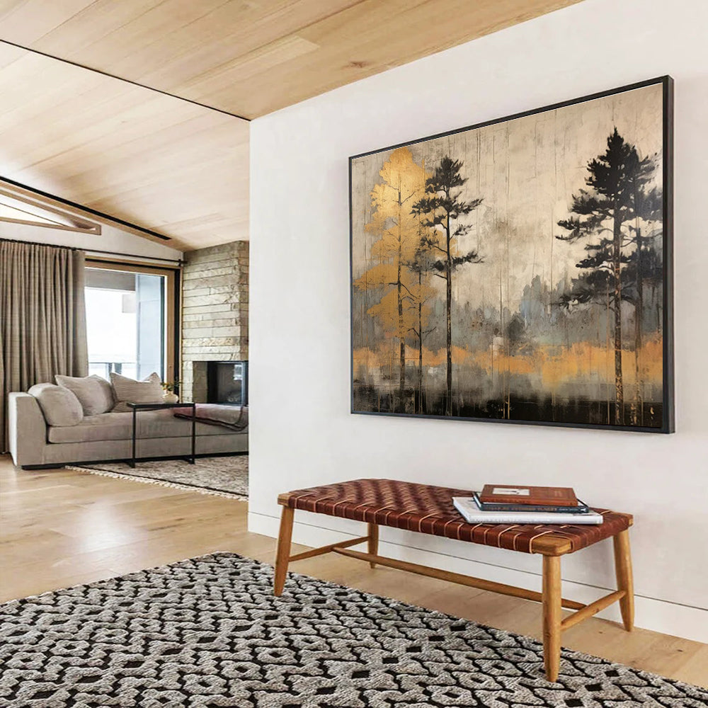 Forest with Gold Trees Abstract Painting for Nature - Inspired Retreats YHT105