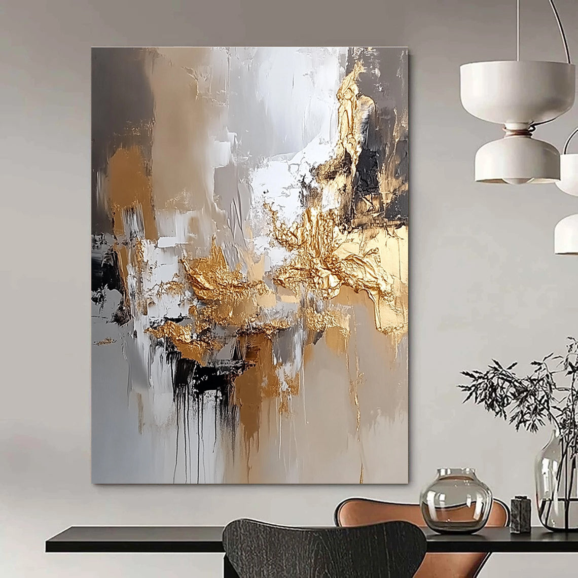 Gold Accent Modern Abstract Painting for Contemporary Living Spaces GAB0882