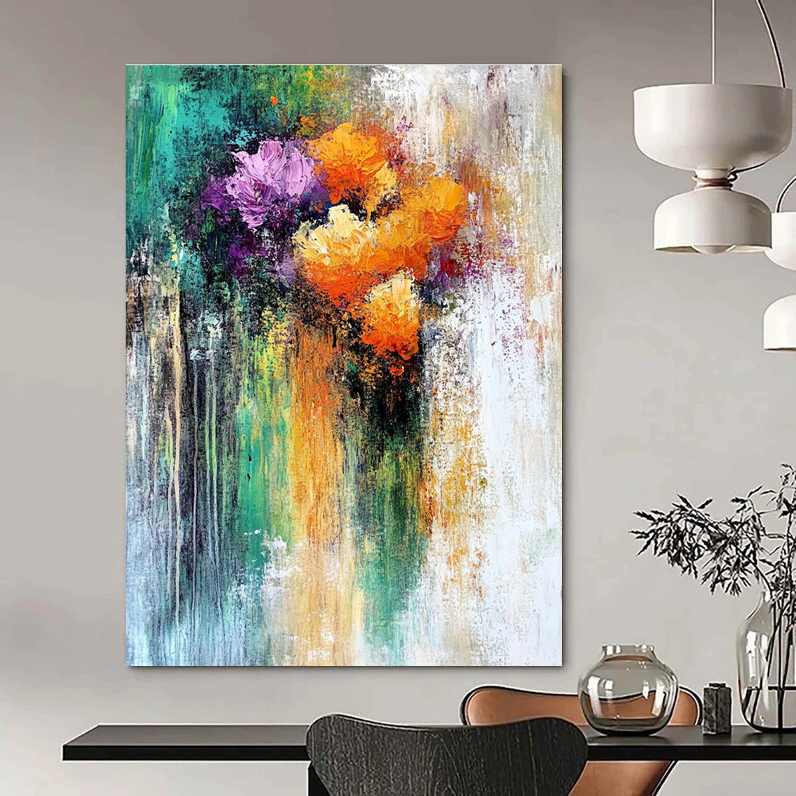 Impressionistic Colorful Flowers Abstract Painting for Cheerful Spaces GAB0688