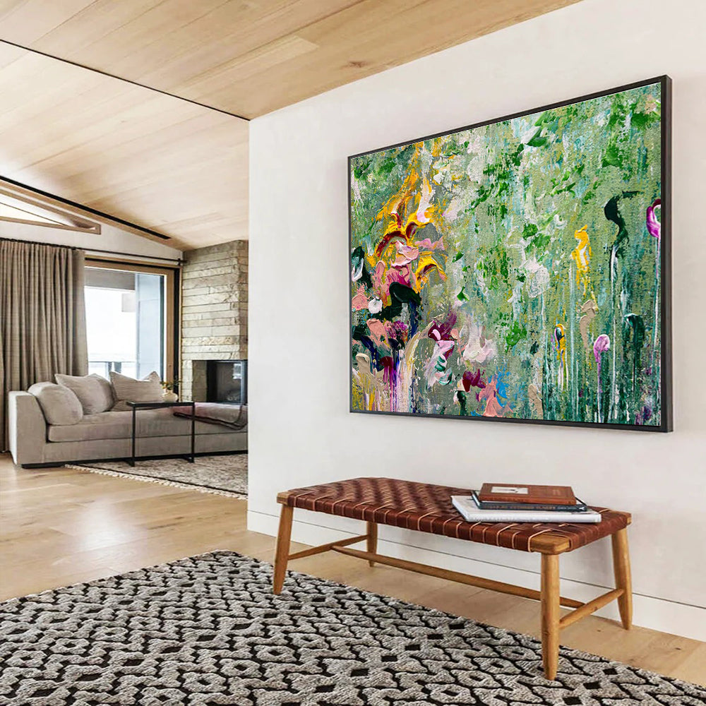 Floral Abstract in Green Painting for Charming Garden Cafes YHT336
