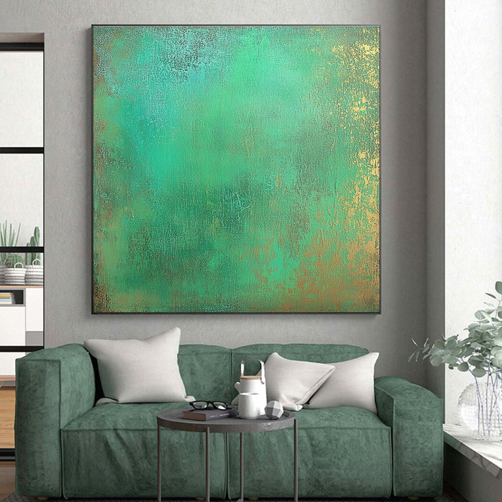 Teal and Gold Abstract Painting with Exotic Allure WINK128