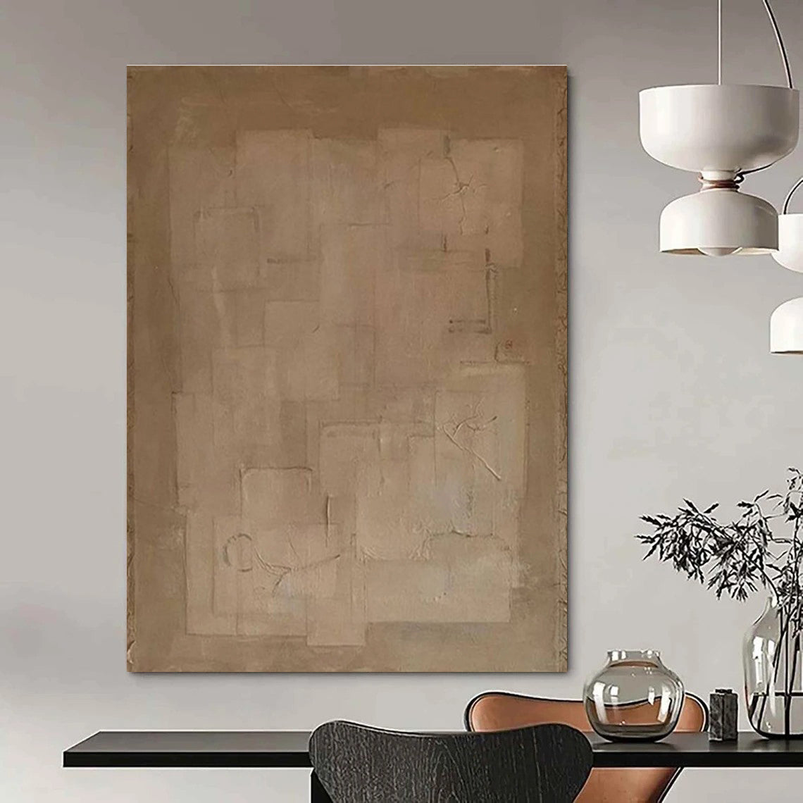Minimalist Beige Composition Abstract Painting for Modern Minimalist Spaces HENG334