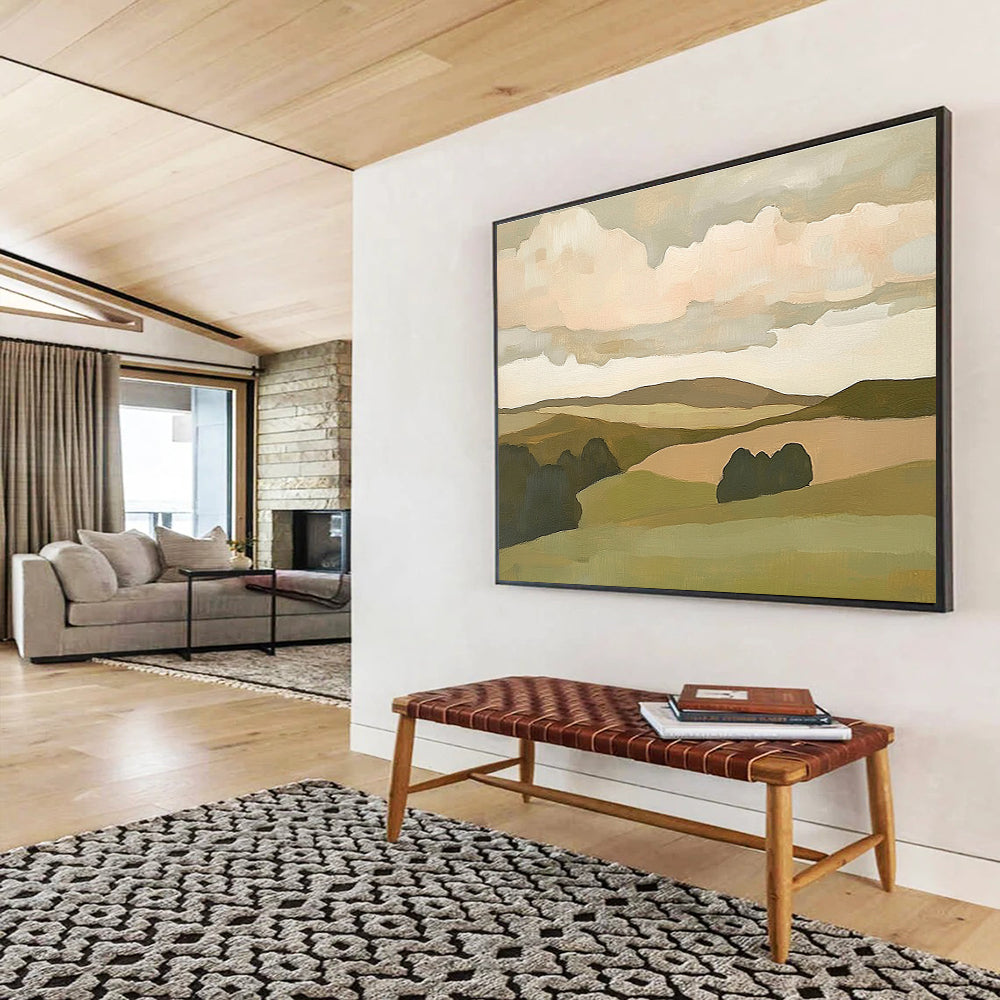 Minimalist Rolling Hills Painting with Soft Earthy Tones ABS563