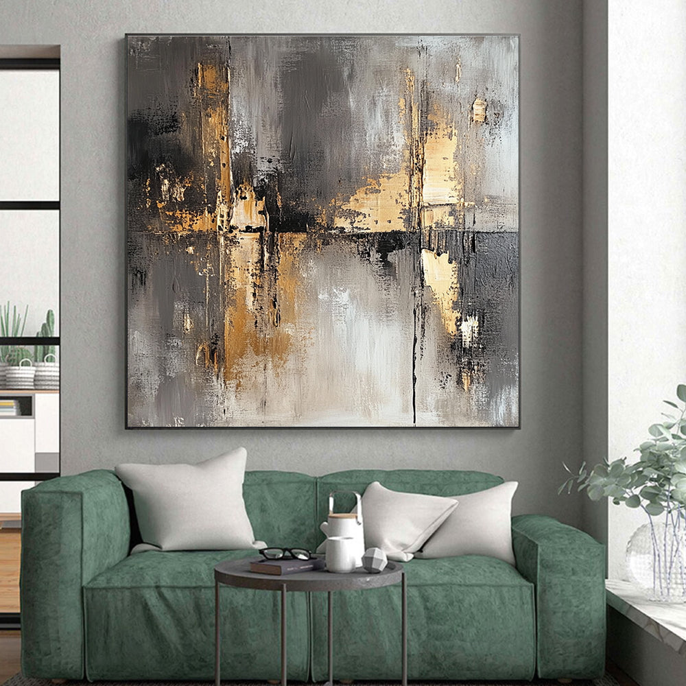 Gray Gold Abstract Geometry Painting with Subtle Shapes WINK644