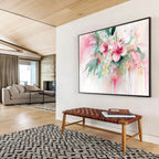 Pink Floral Watercolor Abstract Painting with Lively, Dripping Blooms ABS449