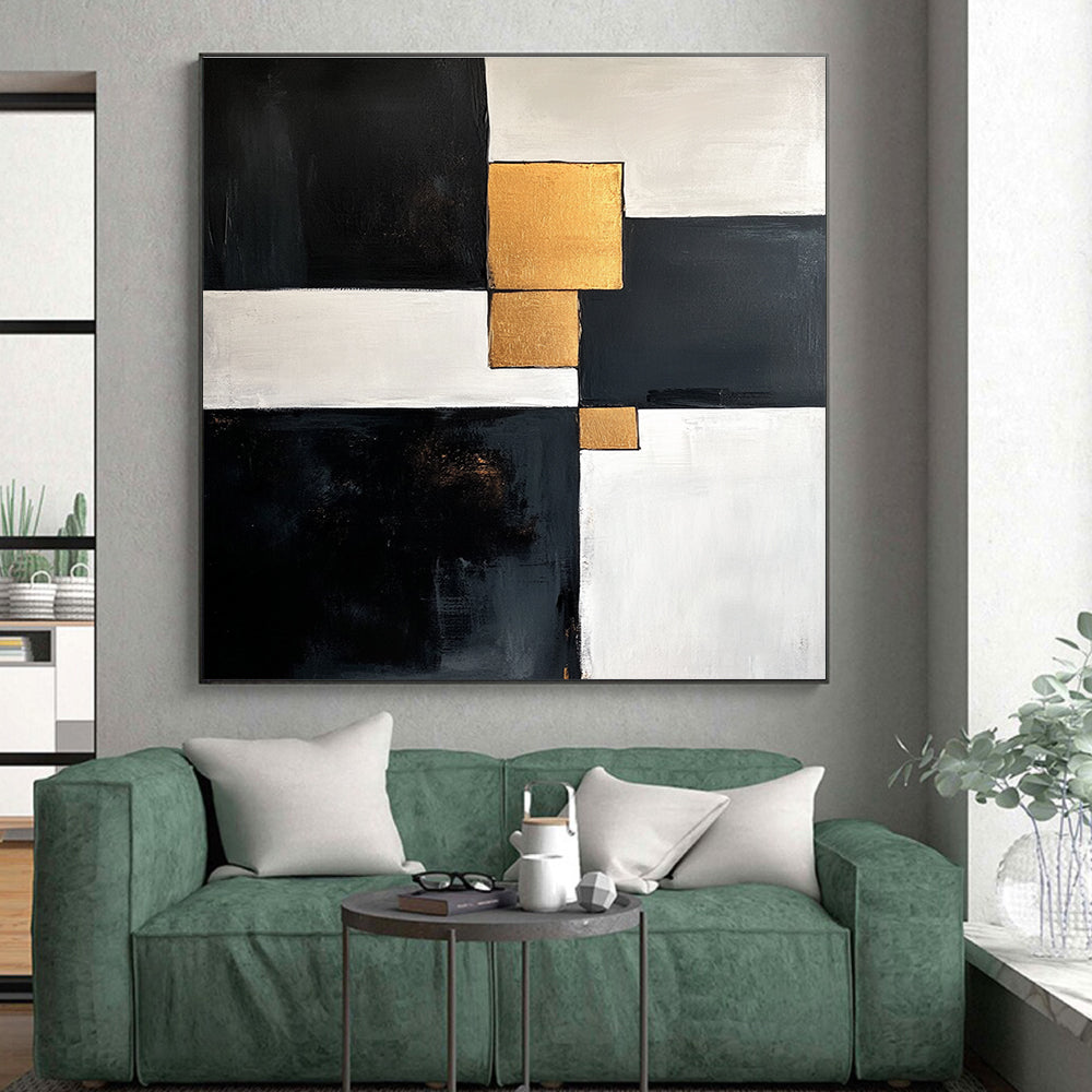Black White Gold Abstract Painting with Geometric Luxury WINK667