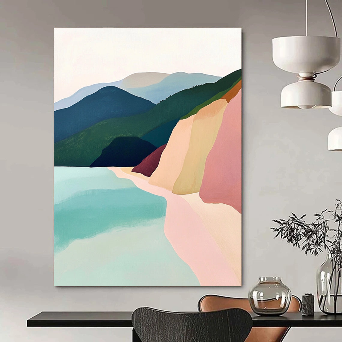 Color - Blocked Coastal Landscape Modern Abstract Painting GAB0358