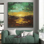 Green - Gold Abstract Landscape Painting with Ethereal Sunset WINK430