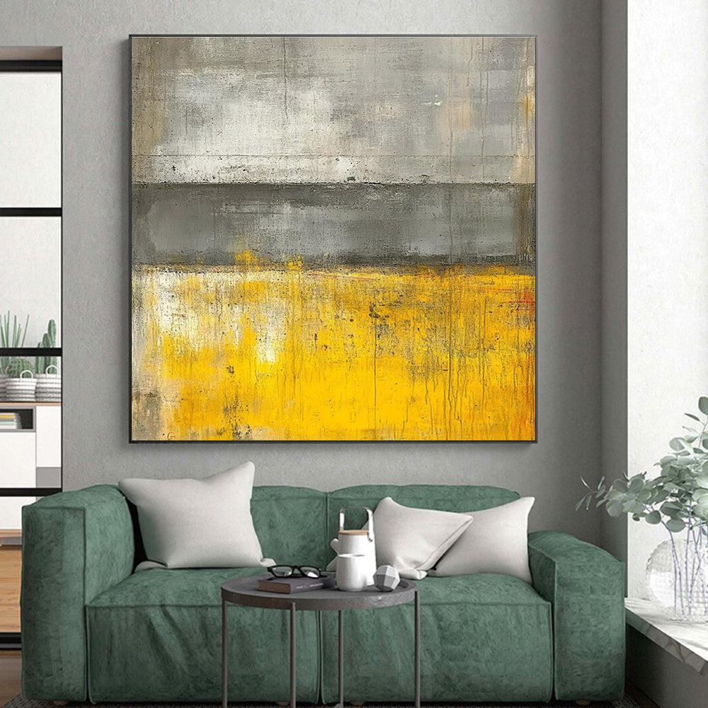 Gray Yellow Abstract Painting with Bold Contrast WINK541