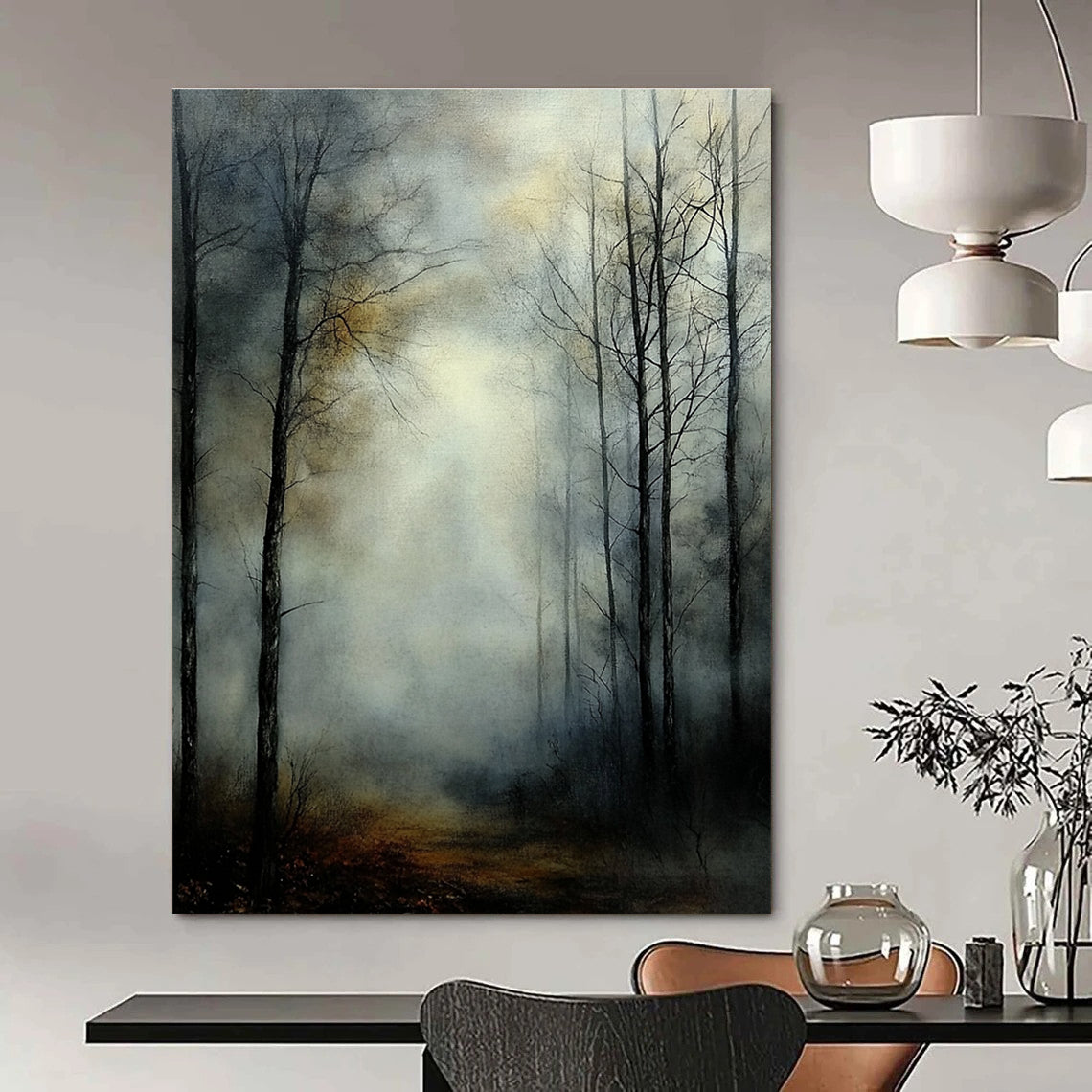 Misty Forest Path Abstract Painting for Rustic Cabin Studies GAB1345
