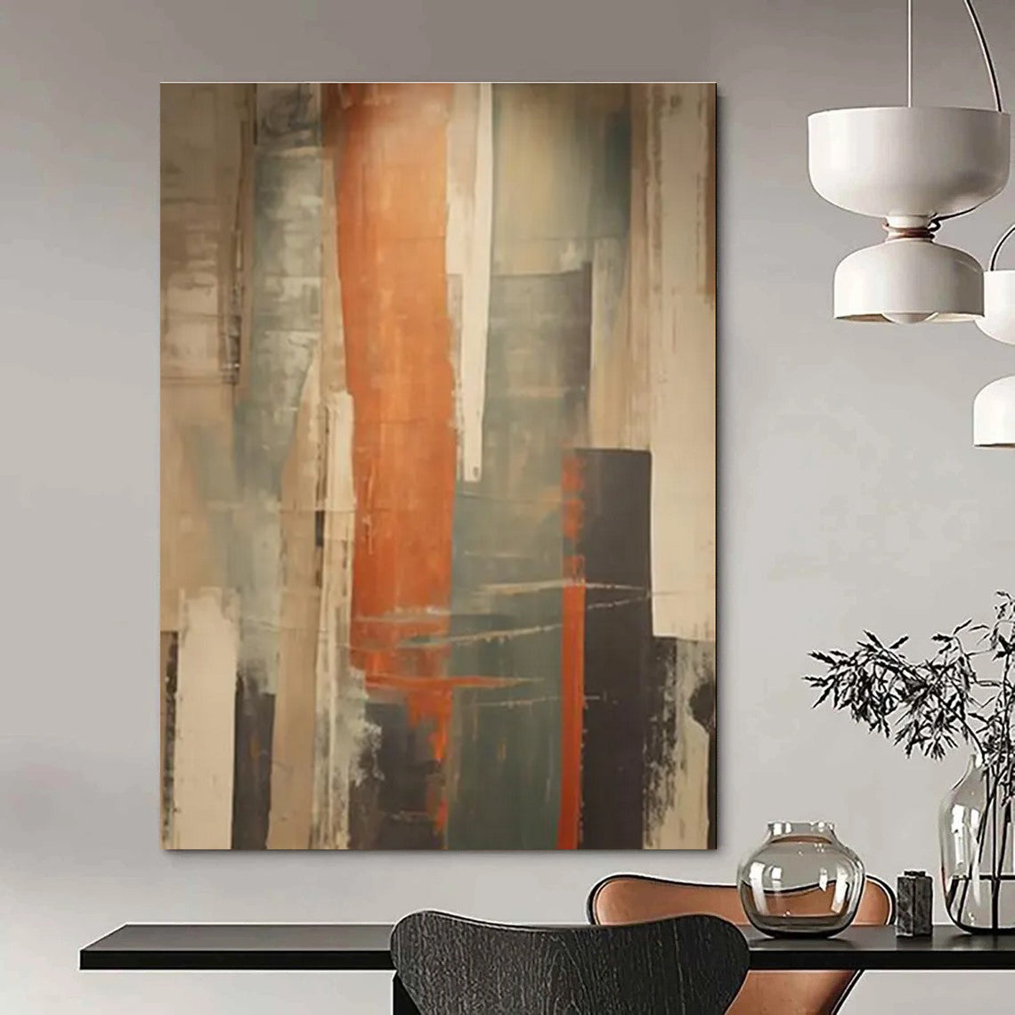 Earth - Toned Abstract Structure Painting for Rustic - Inspired Cafes HENG113