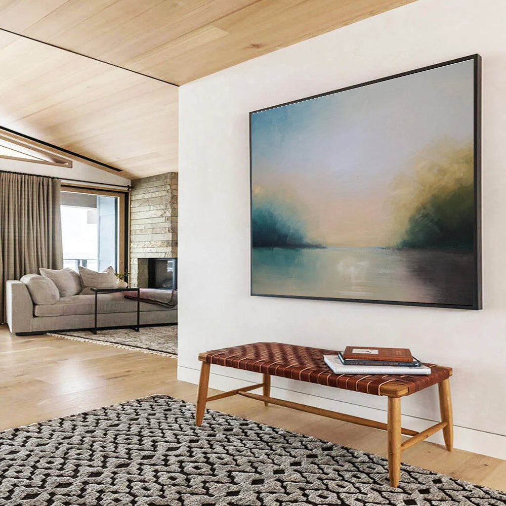 Misty River at Dusk Abstract Painting for Serene Retreats YHT014