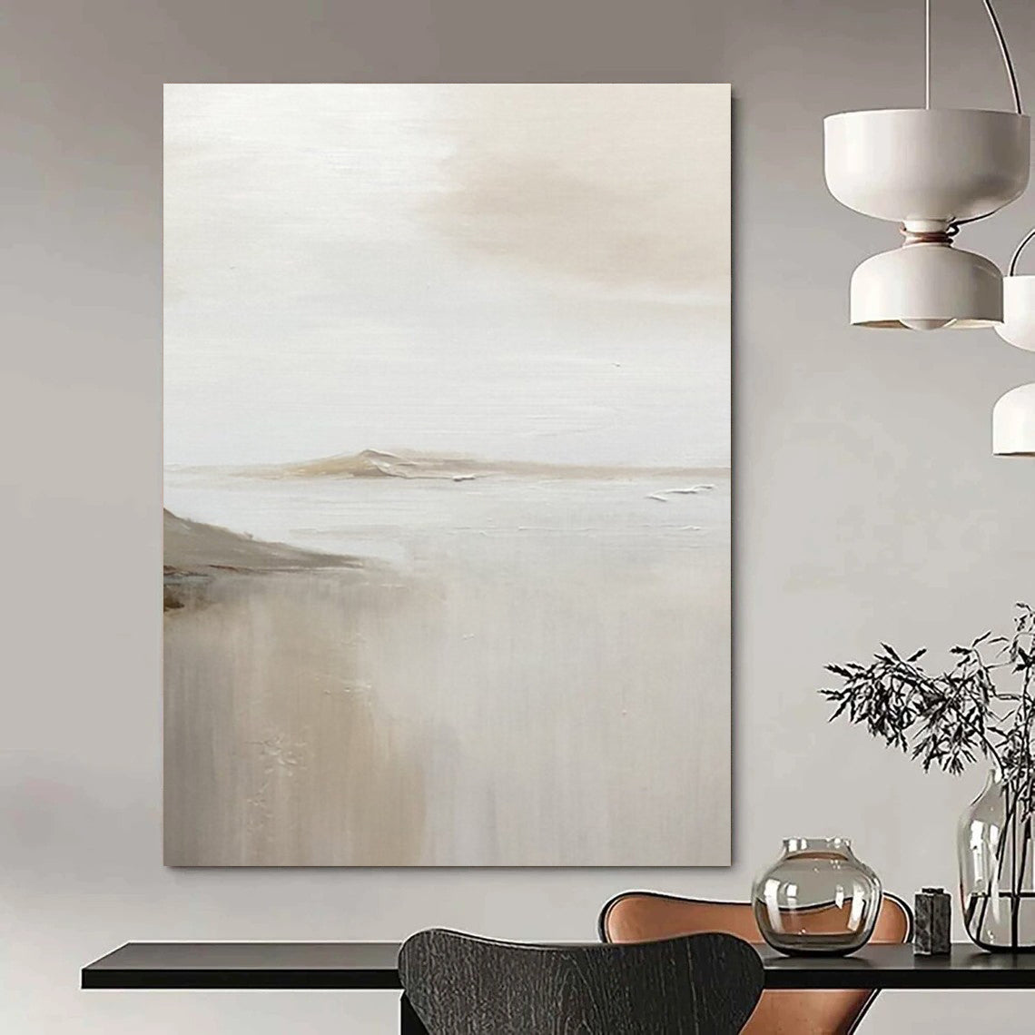 Pale Toned Abstract Seaside Distance Abstract Painting for Light - Filled Living Spaces HENG359