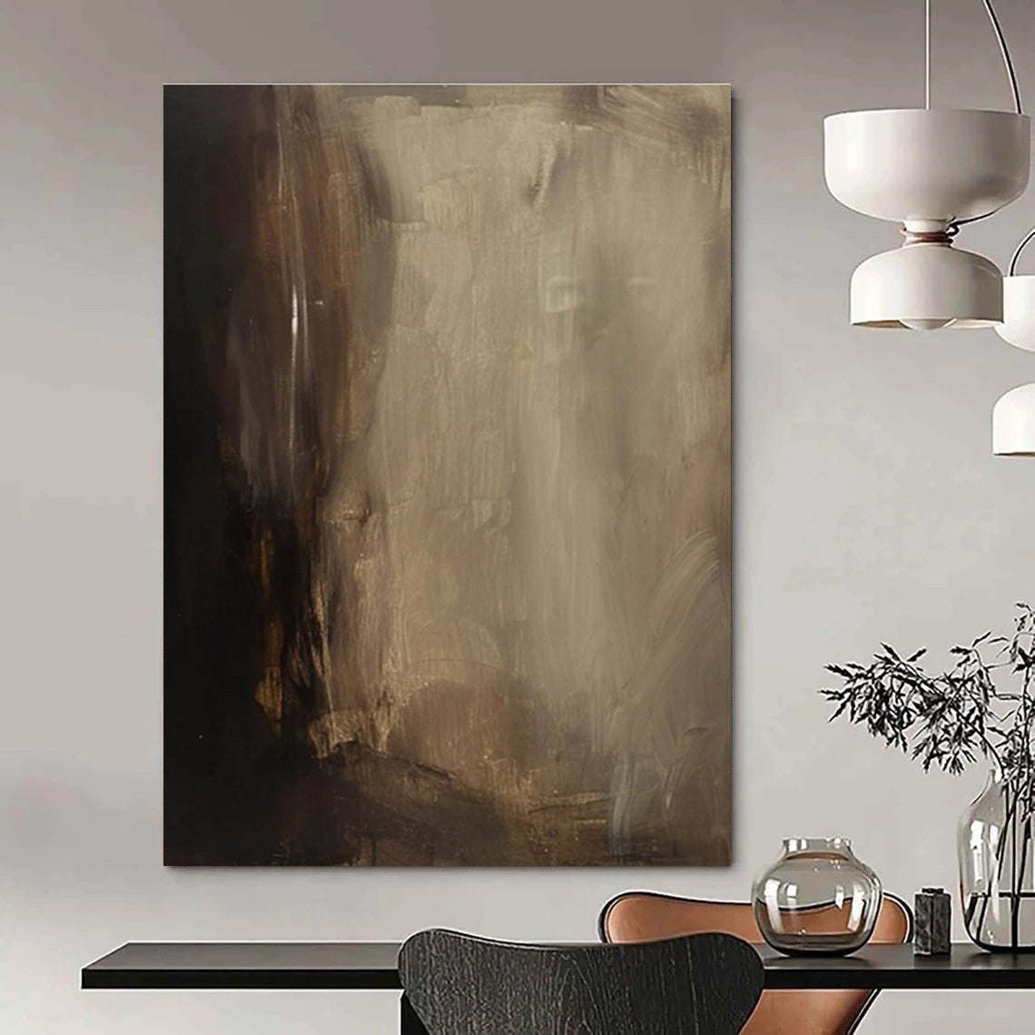 Dark Earth - Toned Abstract Painting for Industrial - Style Lounges HENG511