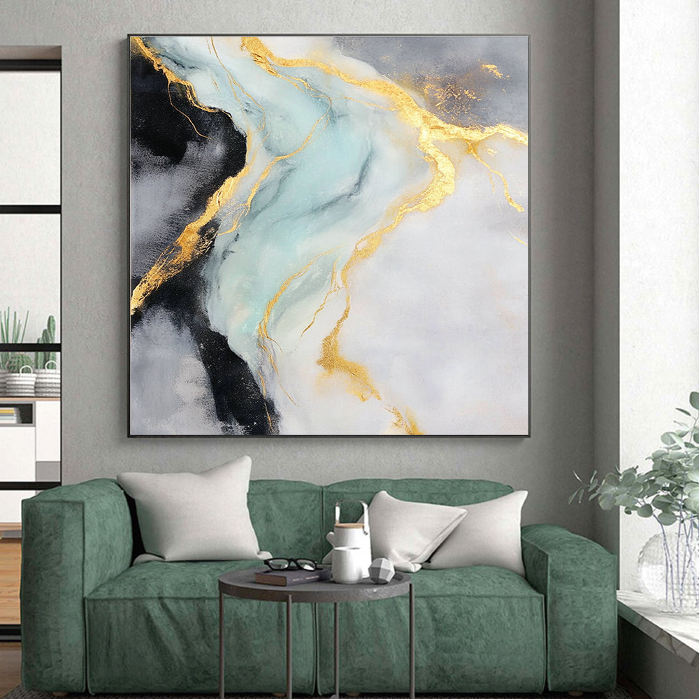 Gold Blue Abstract Painting with Luxe Flow WINK740