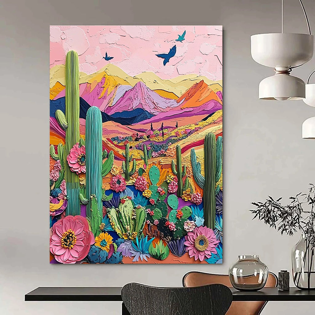 Colorful Desert Landscape Collage Textured Abstract Art for Bohemian Spaces GAB1469