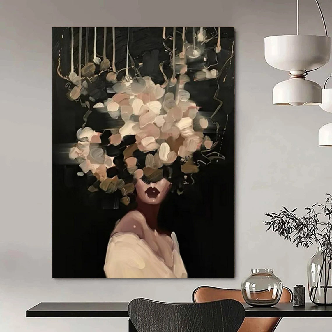 Woman with Elaborate Floral Head Painting for Elegant Event Spaces HENG326