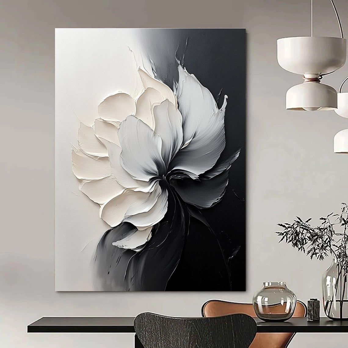 Black and White Flower Abstract Painting for Monochrome - Themed Studies GAB0999