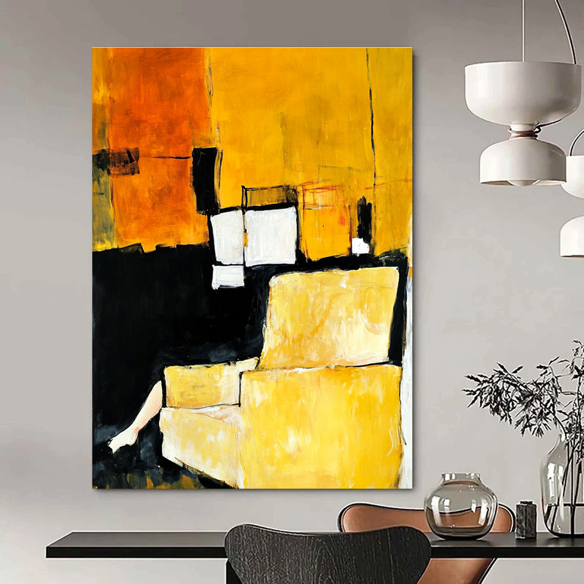 Yellow Armchair Abstract Painting for Modern Living Room Corners GAB1180