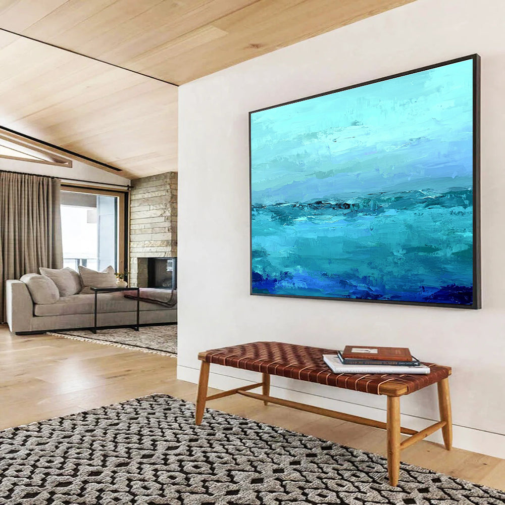 Blue Abstract Sea with Layered Brushstrokes Abstract Painting ABS360