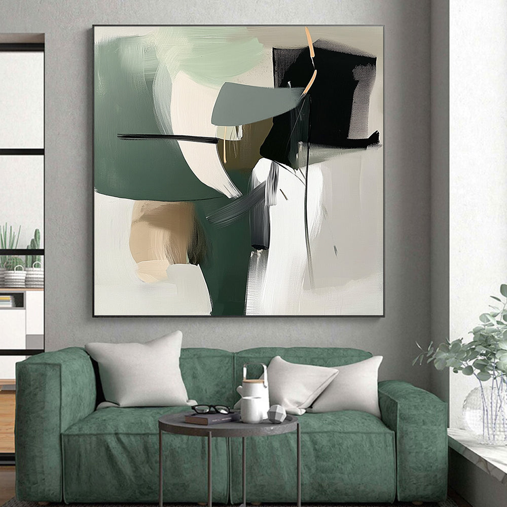 Minimalist Green and Gray Abstract Painting with Clean Lines WINK812