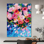 Bold Pink Rose Bouquet Abstract Painting of Passionate Blooms GAB0161