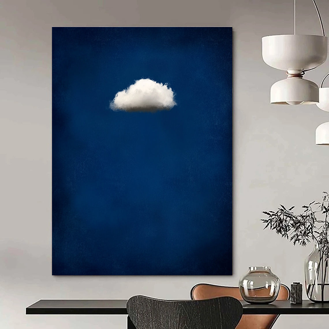Single White Cloud on Blue Simple Abstract Painting for Calm Interiors GAB1448