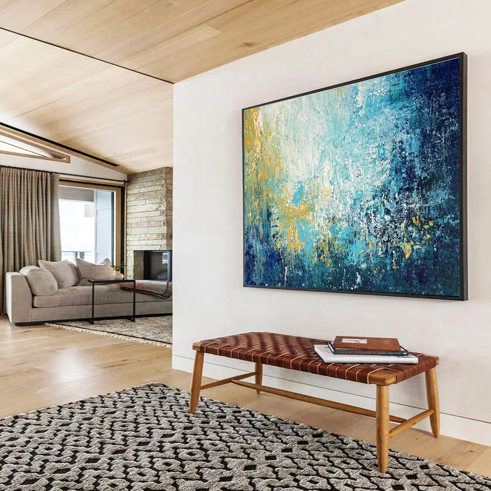 Blue and Yellow Abstract Brushstrokes Painting for Creative Studio Spaces YHT327