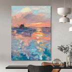 Sunset Over the Sea with Structure Abstract Painting for Nautical - Themed Restaurants HENG531