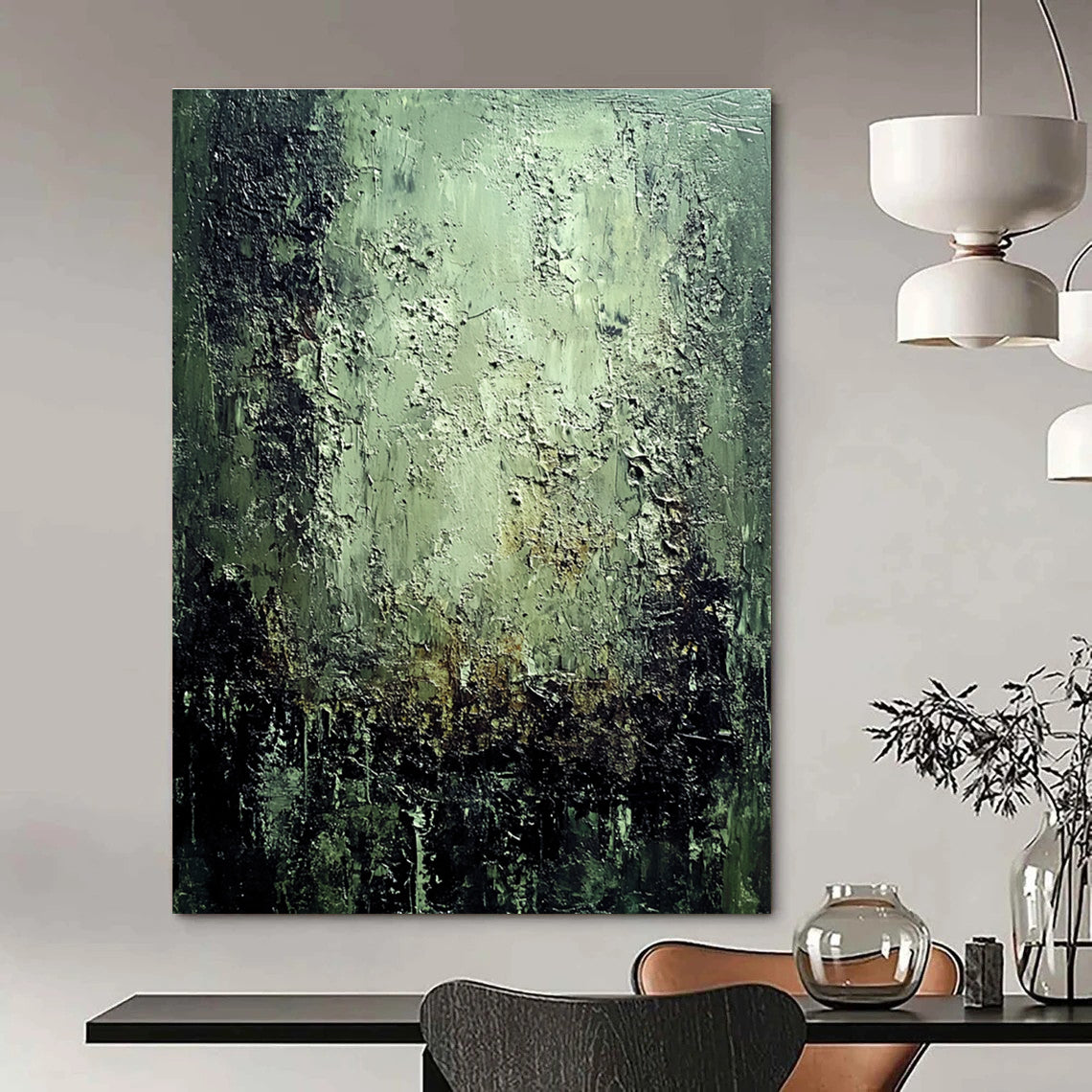 Textured Green Abstract Painting for Nature - Inspired Offices GAB1067