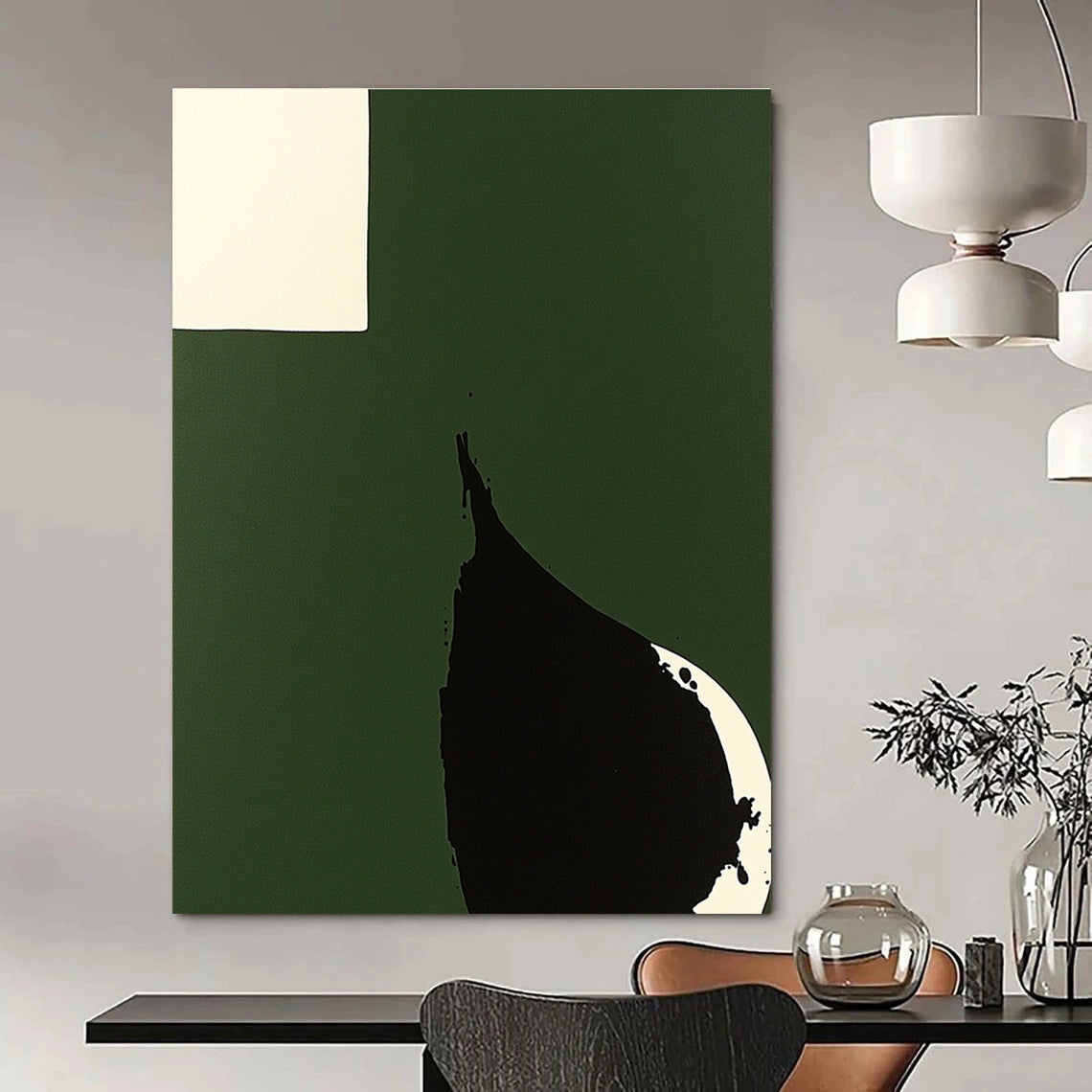 Green Black White Abstract - Bold Shape Art GAB0562