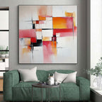 Pink Orange Geometric Abstract Painting with Delicate Lines WINK681