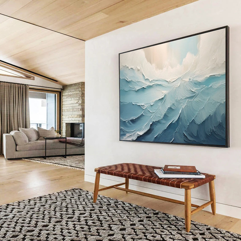 Blue Wave Abstract Painting for Nautical - Themed Bathrooms YHT227