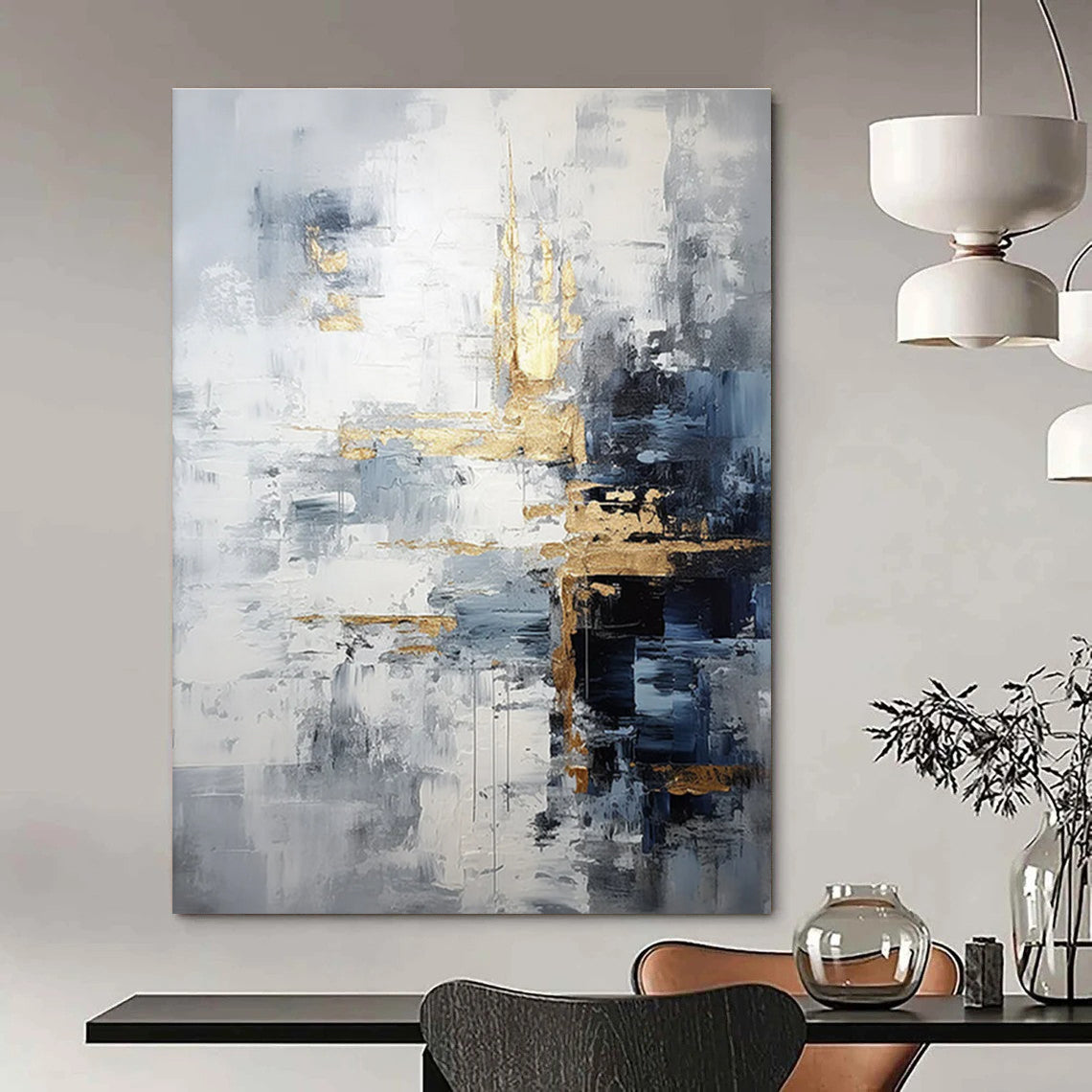 Gray and Gold Abstract Painting for Luxurious Living Rooms HENG453