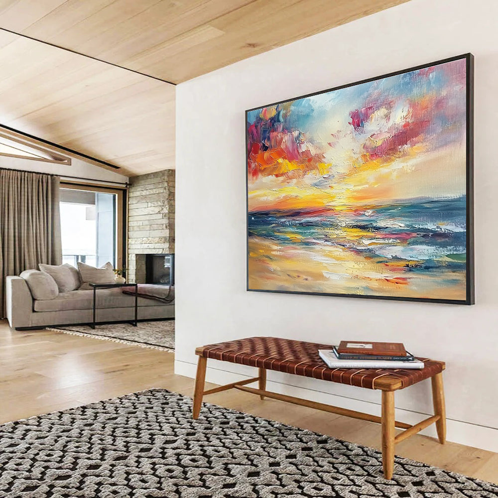 Impressionistic Sunset Sea: Vivid Colors of a Coastal Evening Abstract Painting ABS169