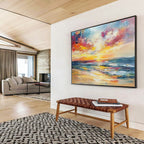 Impressionistic Sunset Sea: Vivid Colors of a Coastal Evening Abstract Painting ABS169