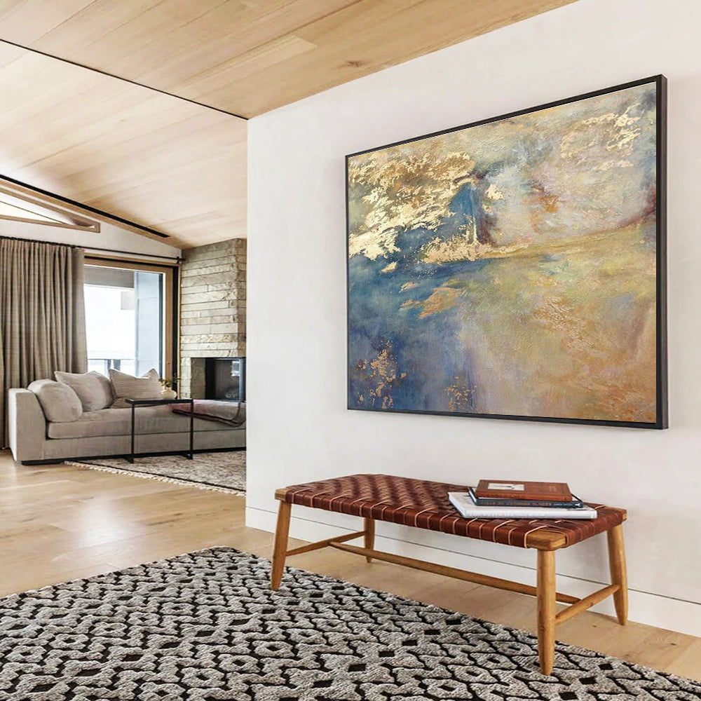 Blue and Gold Abstract Painting for Opulent Yacht Clubs YHT399